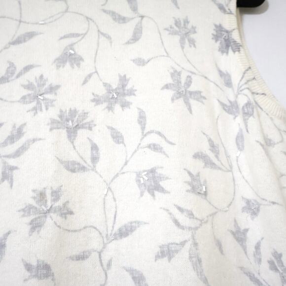 Vintage Jones New York Angora Wool Soft Floral Beaded Sleeveless Sweater M 80s - Picture 2 of 6